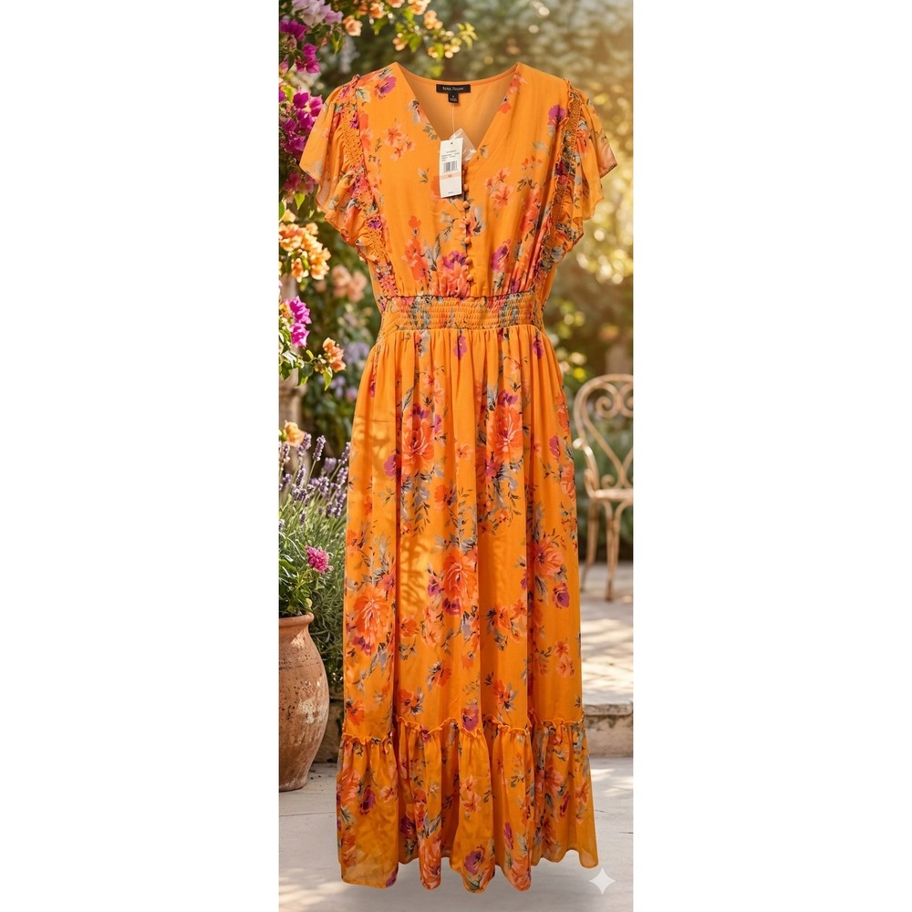 Jessica Simpson 30220152-UW4 New With Tags Women's Orange Floral Dress. Size 2X